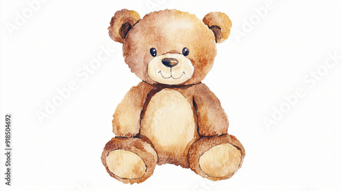 A watercolor teddy bear centered on a plain white background