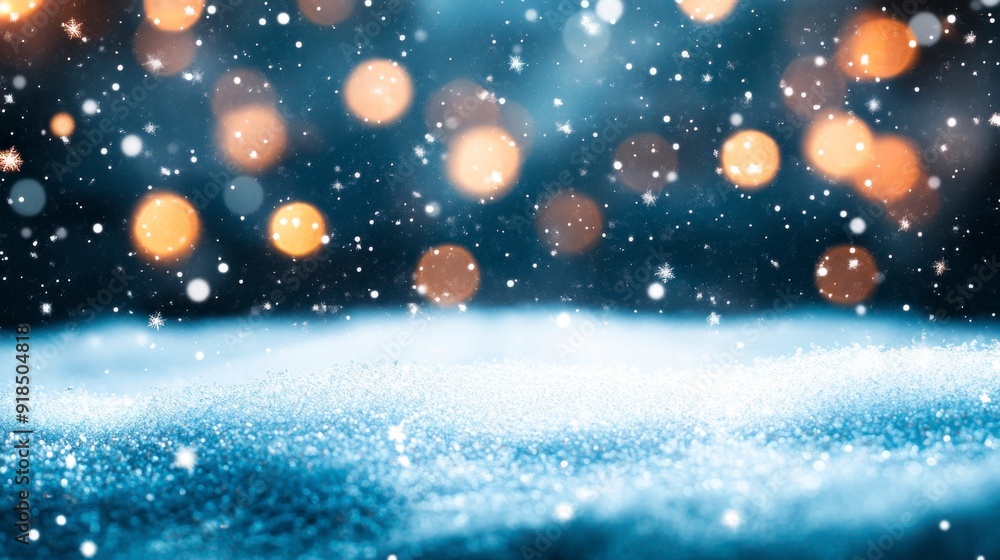 Magical winter background with falling snow, twinkling lights and starry sky Magical winter background with falling snow, twinkling lights and starry sky