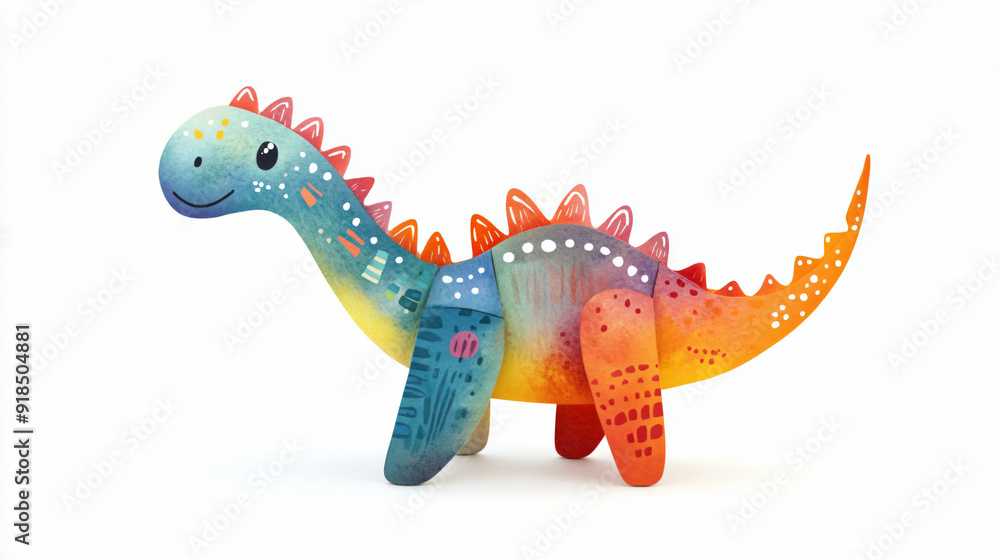 Obraz premium A watercolor toy dinosaur with a playful design on a plain white background