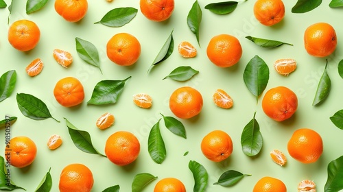 Wallpaper Mural   A cluster of oranges against a light green backdrop, surrounded by foliage on top and bottom Torontodigital.ca