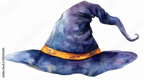 A watercolor witch's hat on a transparent background