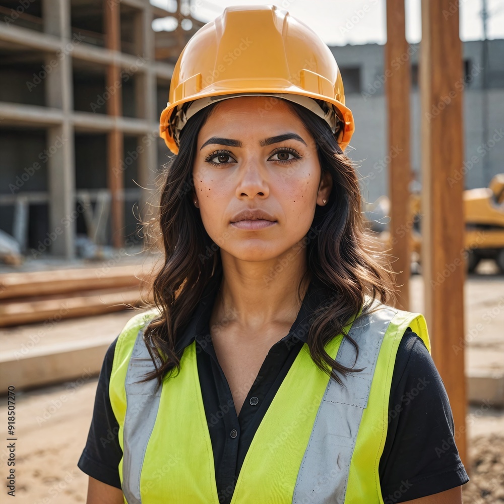 Determined Hispanic Woman on Construction Site Determined Hispanic Woman on Construction Site