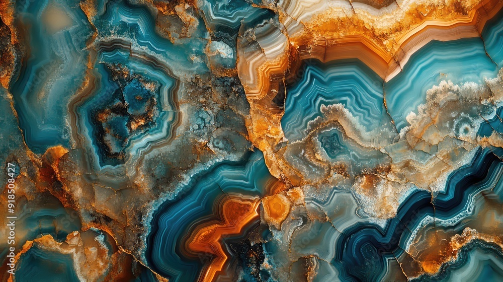 Natural volcanic agate stones close up light blue, beige and golden texture. Wallpaper background, quartz marble, decorative rock pattern. Ai generation Natural volcanic agate stones close up light blue, beige and golden texture. Wallpaper background, quartz marble, decorative rock pattern. Ai generation