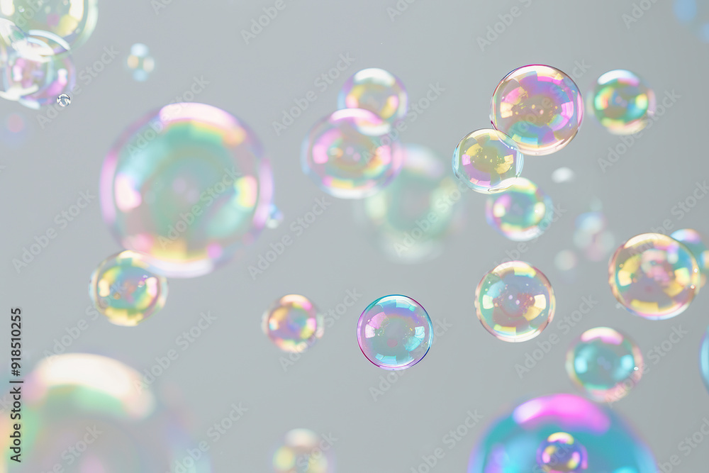 Naklejka premium Rainbow soap bubbles on grey background