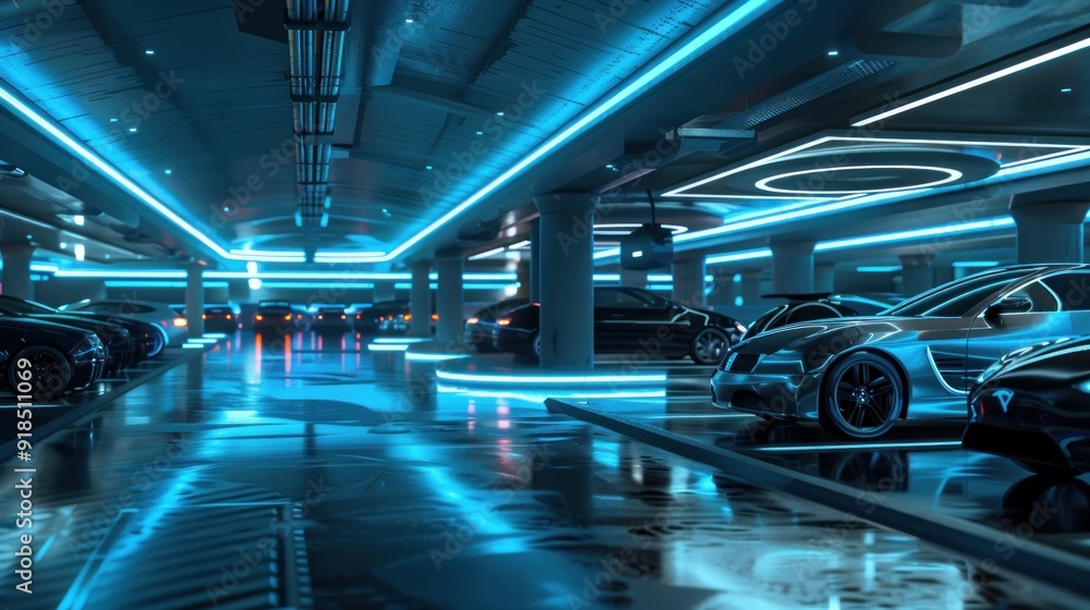 Obraz premium Futuristic Garage with Neon Lights