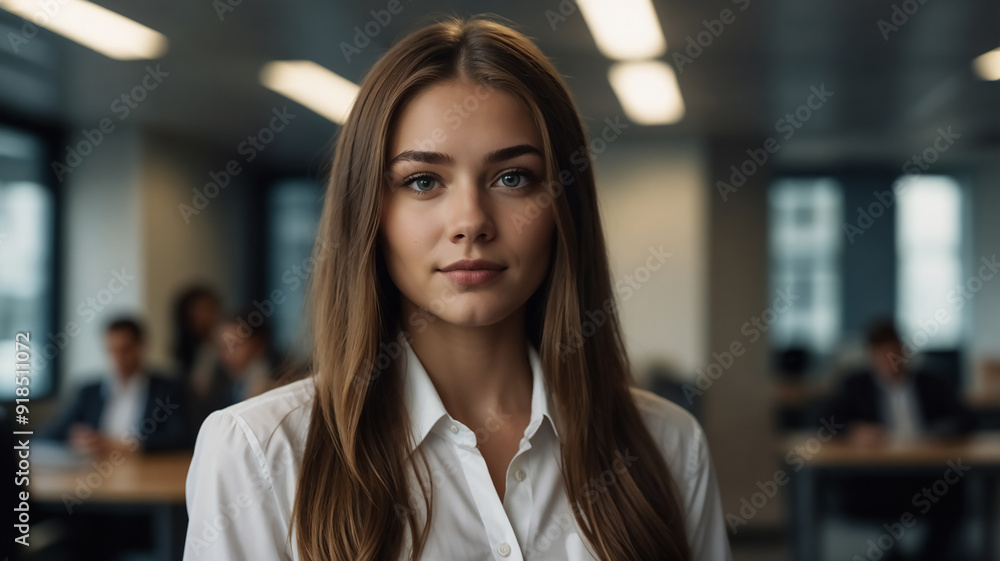 portrait of a business woman, blurred office background portrait of a business woman, blurred office background
