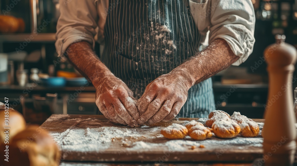 In the restaurant or home kitchen, the old hands of the baker prepare ecologically natural pastries. Ai generation In the restaurant or home kitchen, the old hands of the baker prepare ecologically natural pastries. Ai generation