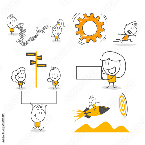 Stick figures. Office people. Big collection. Isolated on white background. Hand drawn doodle line art cartoon design character.