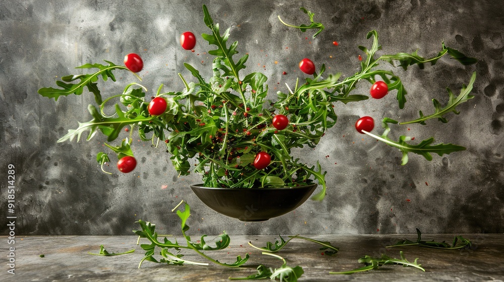 A potted plant featuring an abundance of lush green foliage and ripe red tomatoes both on top of the plant and at the base of the container A potted plant featuring an abundance of lush green foliage and ripe red tomatoes both on top of the plant and at the base of the container