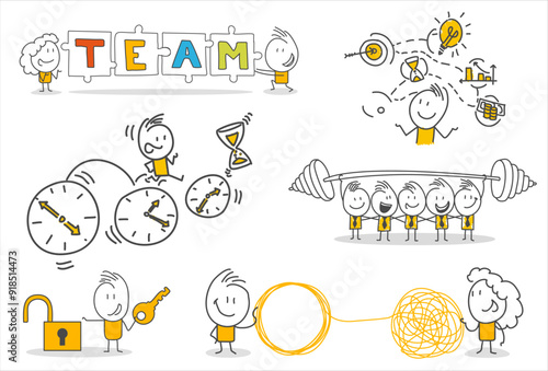 Stick figures. Office people. Big collection. Isolated on white background. Hand drawn doodle line art cartoon design character.