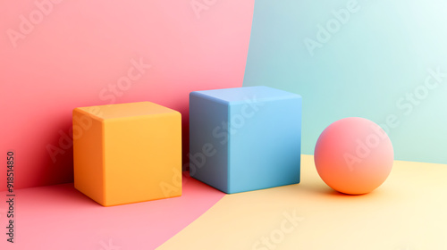 Colorful toy blocks in various shapes and colors isolated on a white background