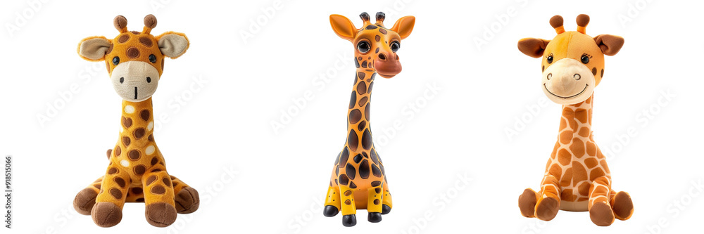 Set of cute giraffe toy front view isolated on a transparent background Set of cute giraffe toy front view isolated on a transparent background