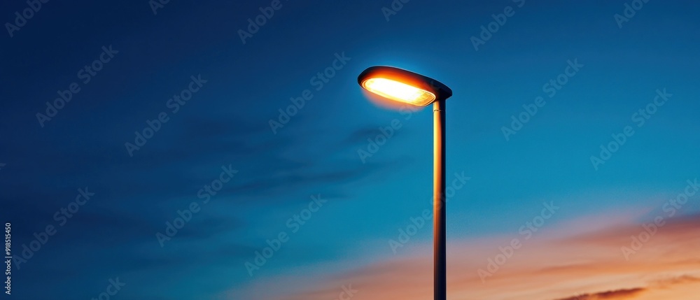 Minimalist Street Lamp Illuminated at Night. Minimalist Street Lamp Illuminated at Night.