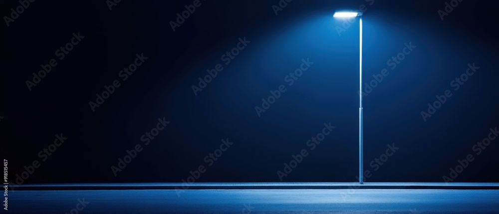 Minimalist Street Lamp Illuminated at Night. Minimalist Street Lamp Illuminated at Night.