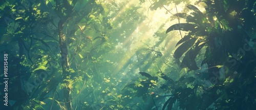 Wallpaper Mural Dense jungle foliage with rays of sunlight filtering through the canopy Torontodigital.ca
