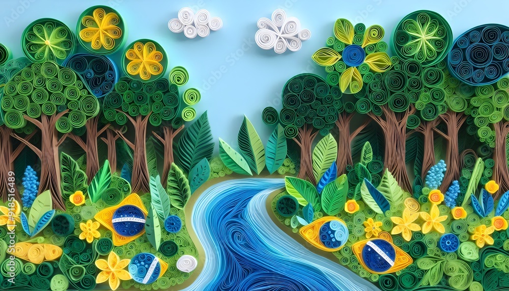 Fototapeta premium Paper Quilling Amazon Rainforest, Brazil