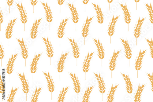 Collection of golden ripe spikelets of wheat. Agricultural symbol, flour production. Vector silhouette of wheat. Illustration on a white background. 