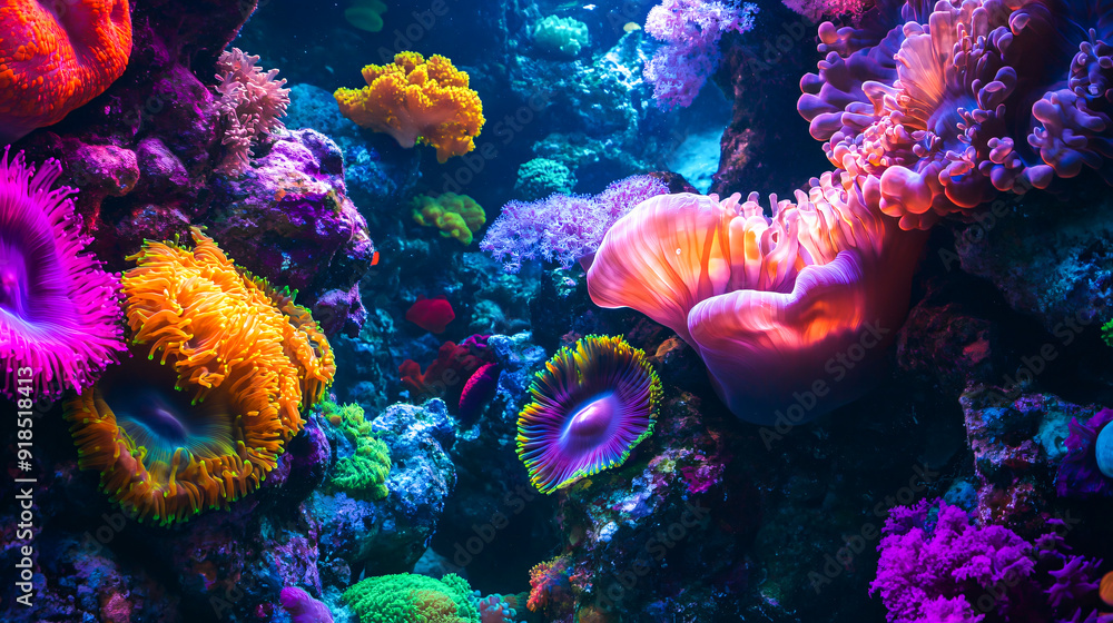 A coral reef both in an aquarium and in the sea A coral reef both in an aquarium and in the sea