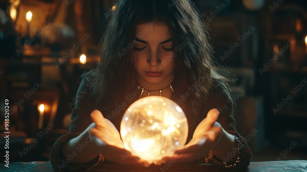 Naklejka premium Fortune teller with crystal ball predict future background