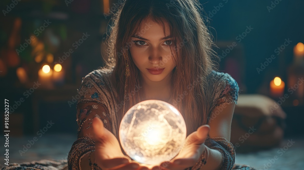Naklejka premium Fortune teller with crystal ball predict future background