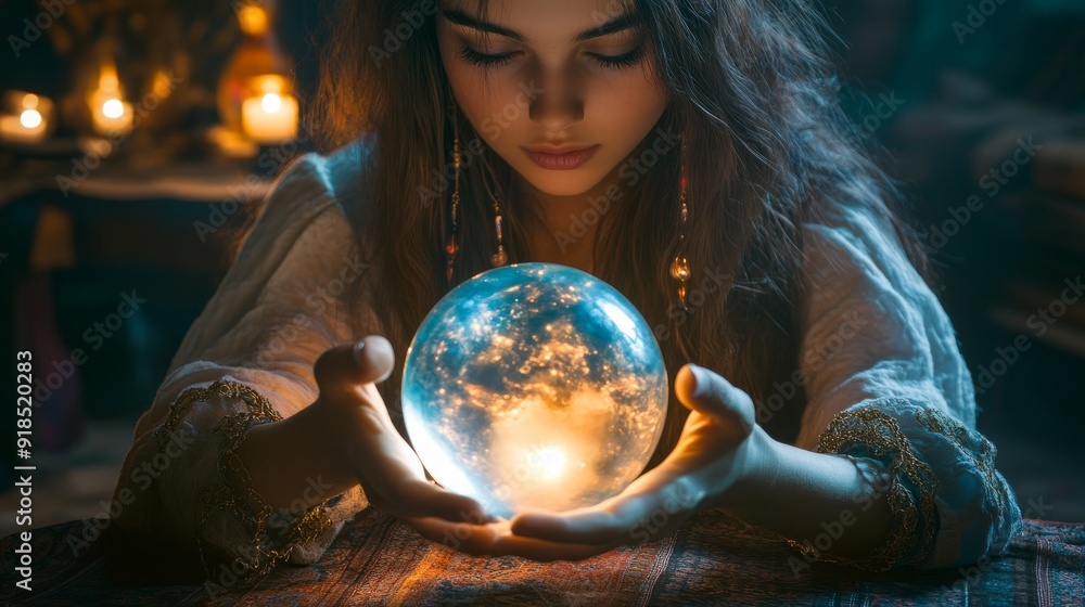 Naklejka premium Fortune teller with crystal ball predict future background