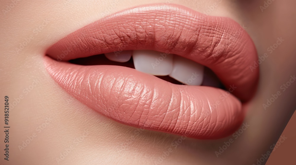 Close-up of soft, matte pink lips with perfect makeup, highlighting beauty and elegance. Close-up of soft, matte pink lips with perfect makeup, highlighting beauty and elegance.