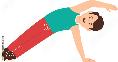 Man character physical exercise to stretch muscles and joints