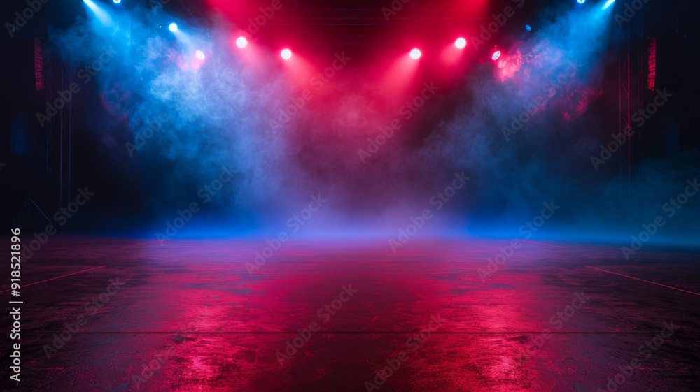 Naklejka premium Stage with Red and Blue Lighting and Smoke