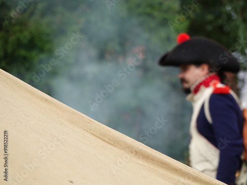 Canvas Print A white colored tent for setting up a field camp from the time of 1812