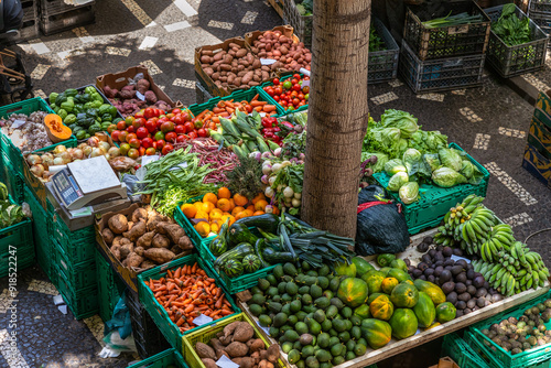 Fresh fruits and vegetables at the famous market - Mercado dos Lavradores, in Funchal, Madeira. photo