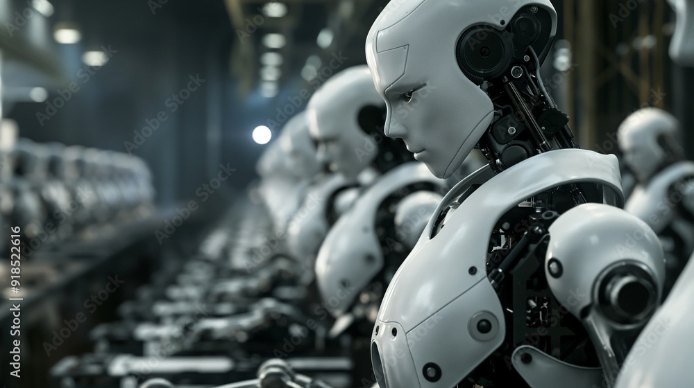 Fototapeta premium robotics factory with automated assembly lines and robots programmed