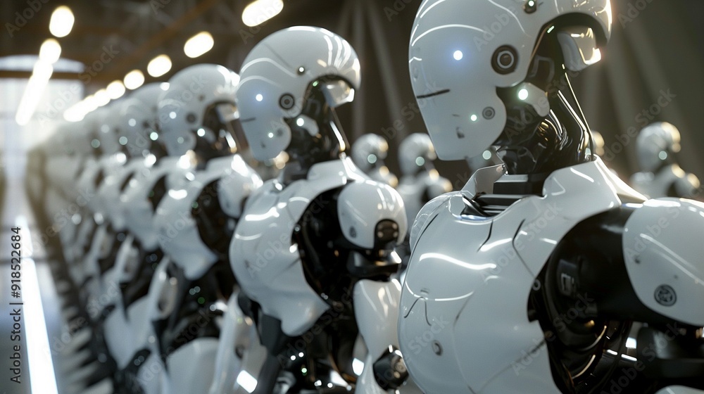 Fototapeta premium robotics factory with automated assembly lines and robots programmed