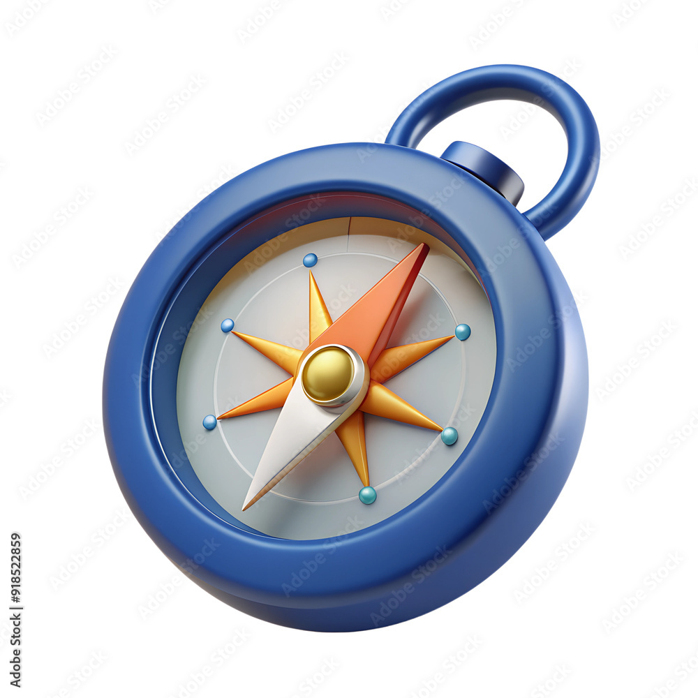 Highly detailed 3D rendering of a classic compass with vibrant orange and blue accents, perfect for navigation and adventure-themed designs. Isolated on a transparent background Highly detailed 3D rendering of a classic compass with vibrant orange and blue accents, perfect for navigation and adventure-themed designs. Isolated on a transparent background