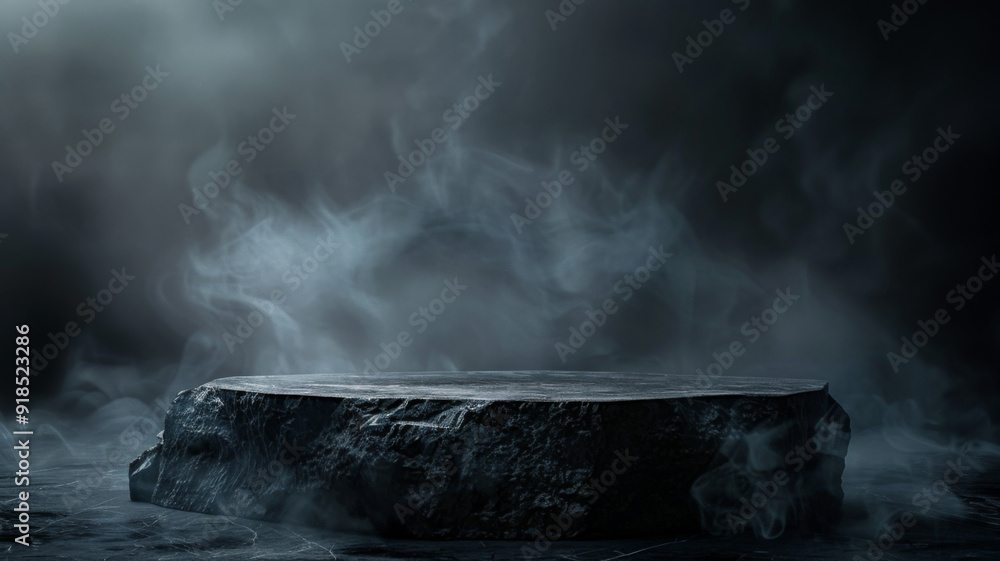 Stone Platform with Smoke in a Dark Environment Stone Platform with Smoke in a Dark Environment