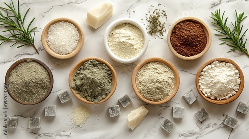 Kaolin clay, bentonite clay, rhassoul clay, face ingredients photo