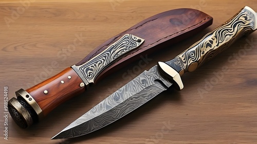 knife on a table., knife on a wooden background photo