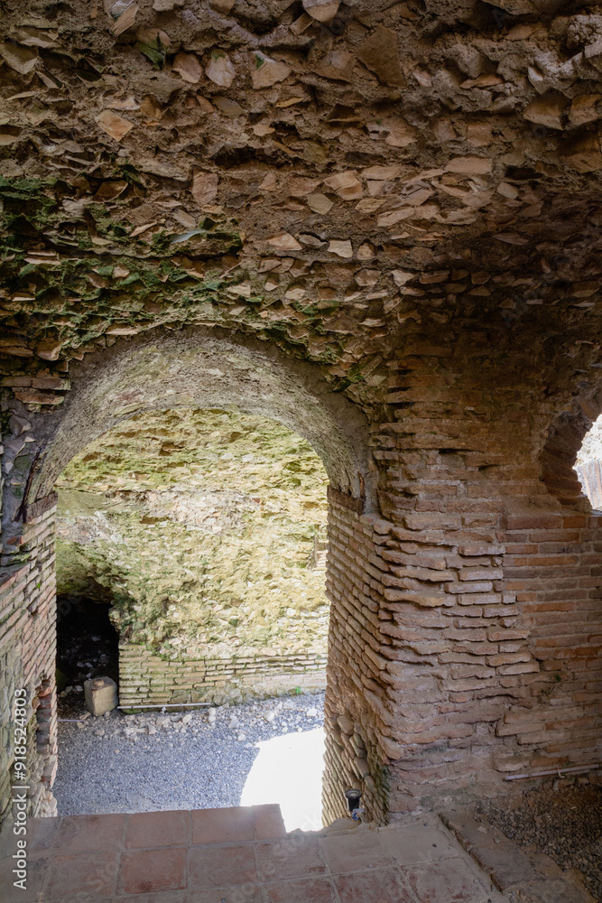 Obraz premium Durres,Albania, August 7,2024:inside the amphitheater of the city of Durres, the largest Roman amphitheater in the Balkans