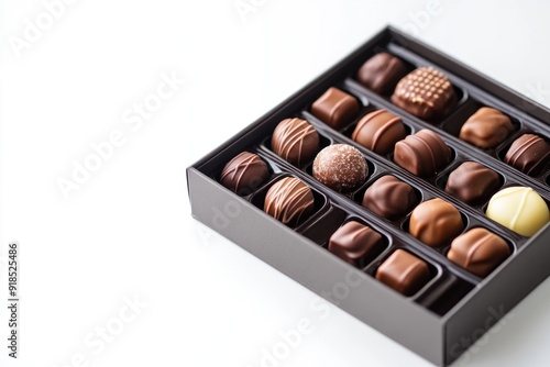 Luxurious Chocolate Pralines Arranged in a Stylish Gift Box