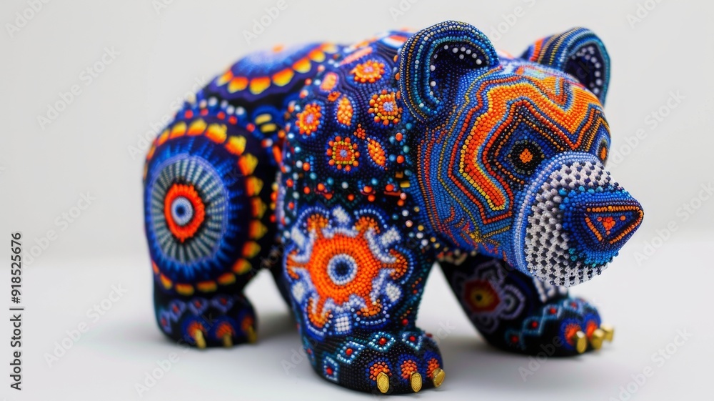 Obraz premium Huichol abstract isolated figure. Traditional folk indigenous art pattern. Psychedelic Mexican craft
