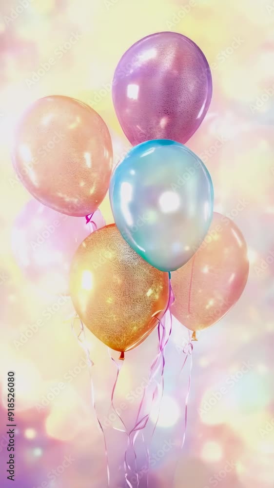 Pastel color festive balloons with bokeh lights on a background. Celebration birthday party concept. Pastel color festive balloons with bokeh lights on a background. Celebration birthday party concept.