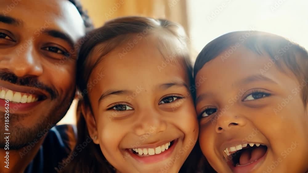 Close-up of a happy father with his two smiling children. Family portrait, bonding, and togetherness concept Close-up of a happy father with his two smiling children. Family portrait, bonding, and togetherness concept