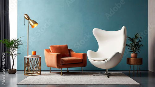 Modern Furniture Leaving Room Egg Chare and Light with Wall Background photo