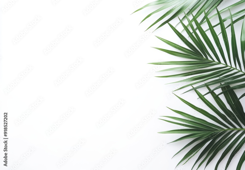 Palm leaves border a white background in a tropical plants concept Palm leaves border a white background in a tropical plants concept