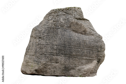 Jelling stone, replica of Harald Bluetooth's rune stone from Jelling, massive carved stone with viking inscriptions, high-resolution PNG file, isolated on transparent background
