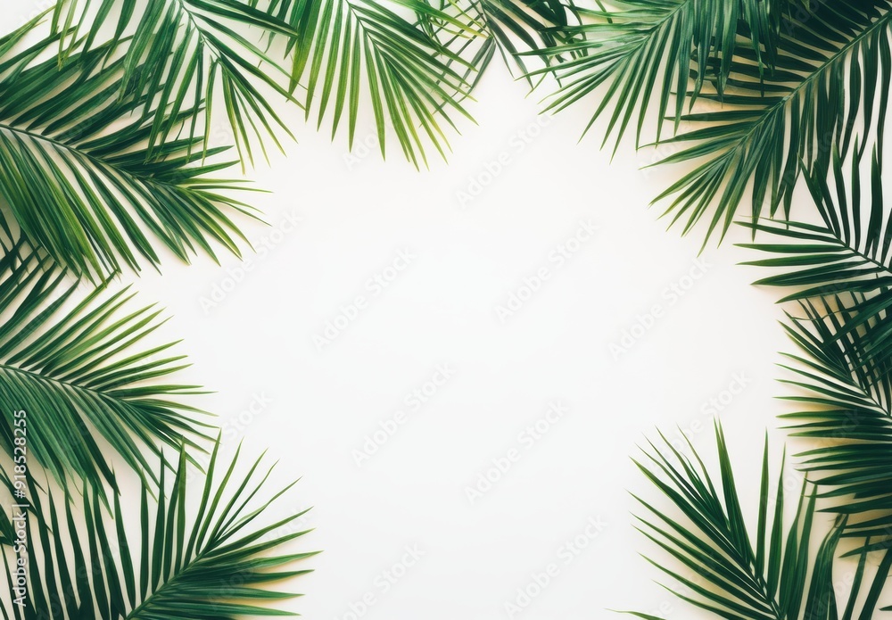 Palm leaves border a white background in a tropical plants concept Palm leaves border a white background in a tropical plants concept