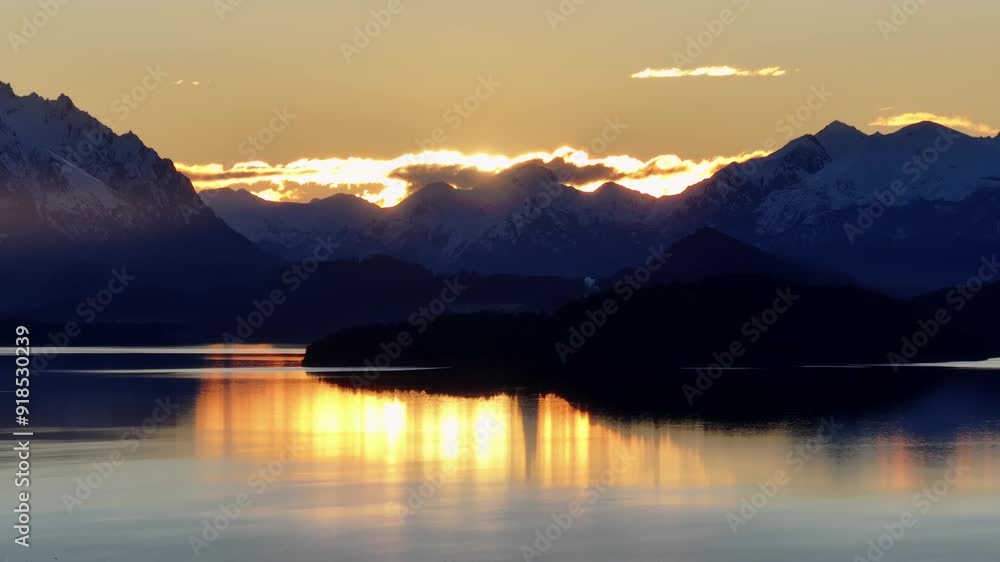 Sunset Skyline At San Carlos De Bariloche Rio Negro Argentina. Aerial View Of Stunning Beach With Crystal Clear Waters. Sunset Snow Fall Tourism Patagonia Landscape Snow Mountain. Sunset Skyline At San Carlos De Bariloche Rio Negro Argentina. Aerial View Of Stunning Beach With Crystal Clear Waters. Sunset Snow Fall Tourism Patagonia Landscape Snow Mountain.