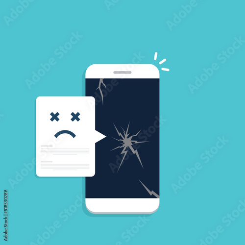 Broken smartphone with sad smile. Broken phone service, recovery and repair concept.	
