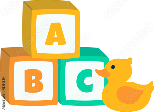 ABC Building Blocks, Alphabet Kids Toys Cartoon and Rubber Duck