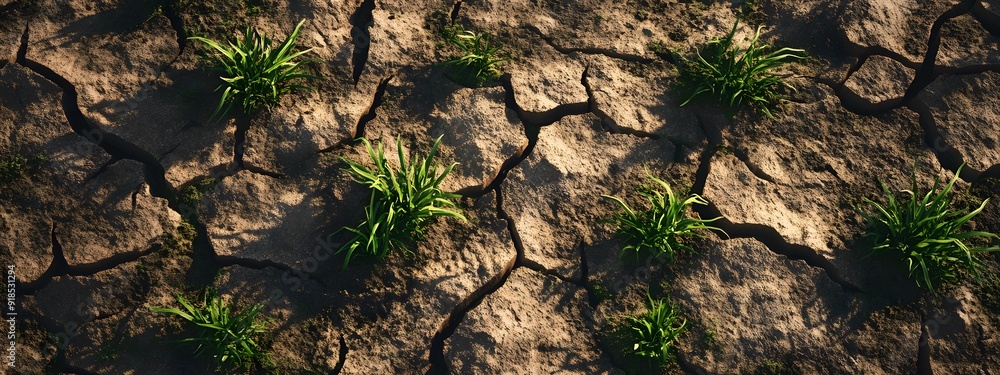 Create an ultra-realistic digital art of the ground texture, showcasing dry cracked earth with sparse green grass growing in cracks Create an ultra-realistic digital art of the ground texture, showcasing dry cracked earth with sparse green grass growing in cracks
