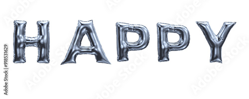 Word Happy foil balloons isolated on transparent background